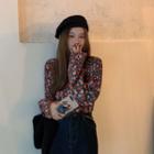 Long-sleeve Floral Print Top Floral Print - Black & Red - One Size