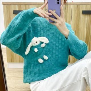 Rabbit Applique Sweater Light Green - One Size
