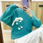 Rabbit Applique Sweater Light Green - One Size