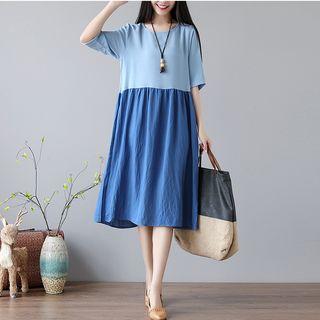 Short-sleeve / Sleeveless Color Panel Midi Dress