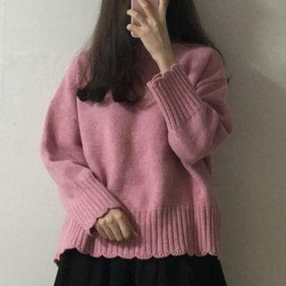 Mock Neck Scallop Edge Sweater