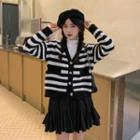 Striped V-neck Cardigan Stripe - Black & White - One Size