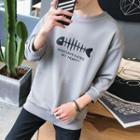 Fish Bone Print 3/4 Sleeve T-shirt