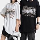 Couple Matching Short-sleeve Lettering Safety Pin T-shirt