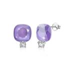 Sterling Silver Fashion Simple Geometric Square Stud Earrings With Purple Austrian Element Crystal Silver - One Size