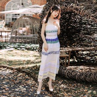 Sleeveless Lace Trim A-line Midi Dress