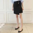 Inset Shorts Faux-pearl Button Mini Skirt