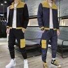 Set: Denim Color Block Zip Jacket + Harem Jeans