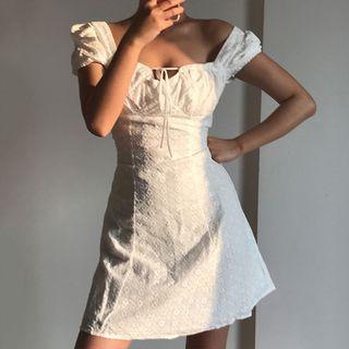 Floral Embroidered Short-sleeve Lace-up Mini A-line Dress
