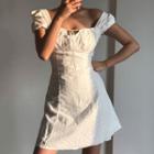 Floral Embroidered Short-sleeve Lace-up Mini A-line Dress