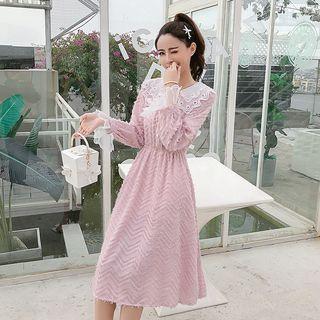 Long-sleeve Fringe A-line Chiffon Dress