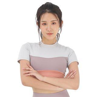 Short-sleeve Color Block Sports Crop Top
