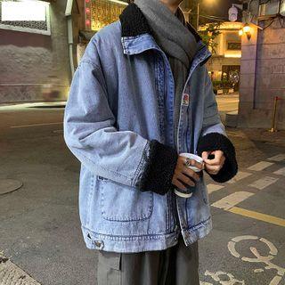 Fleece-lined Denim Zipped Jacket