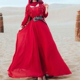 Long-sleeve Maxi Dress / Slipdress / Hat / Set
