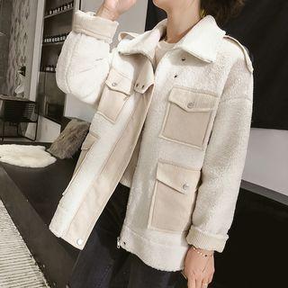 Faux Shearling Pocket-detail Zip Jacket