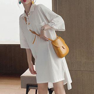 Elbow-sleeve Lettering Polo Dress