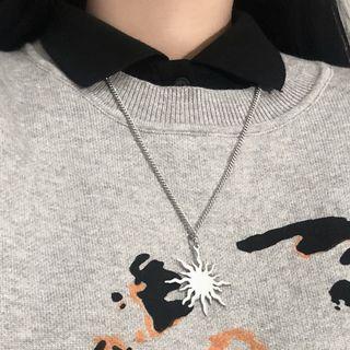 Stainless Steel Sun Pendant Necklace Silver - One Size