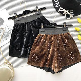 High-waist Beaded Shorts