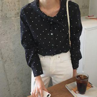 Tie-neck Polka Dot Blouse Black - One Size
