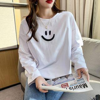Long-sleeve Smiley Print T-shirt