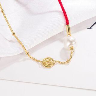 Faux Pearl Red String Bracelet Gold & Red - One Size