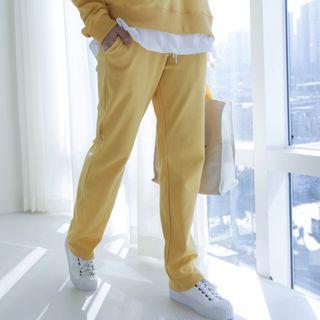 Set: Layered-hem Sweatshirt + Drawstring-waist Sweatpants
