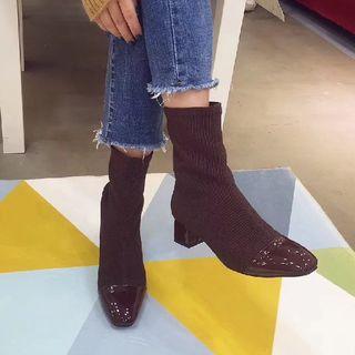 Chunky Heel Panel Mid-calf Boots