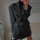 Plain Double-breasted Tie-strap Blazer
