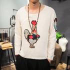 Chicken Embroidered Long Sleeve T-shirt