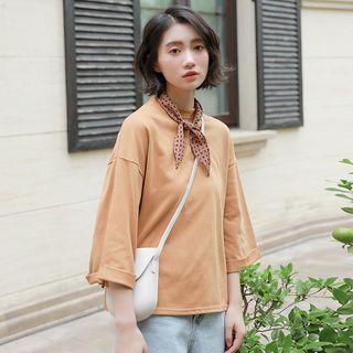 Plain 3/4-sleeve T-shirt Khaki - One Size