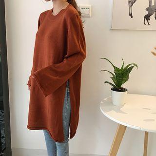 Slit Long-sleeve Knit Sweater