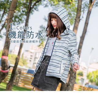 Zip Waterproof Striped Hooded Jacket