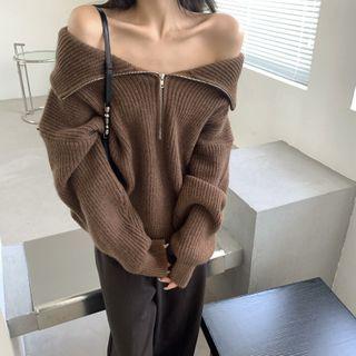 Cold Shoulder Sweater Coffee - One Size
