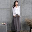 Set: Plain Blouse + Linen Cotton Drawstring Skirt
