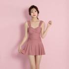 Sleeveless Twisted Swim Dress / Waterproof Pouch / Set