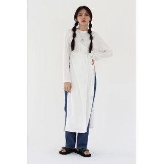 Deep-slit Ribbed Long Wrap Dress Ivory - One Size