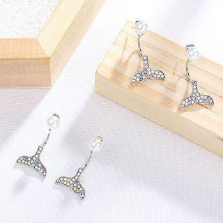 Rhinestone Accent Fishtail Drop Pearl Earring
