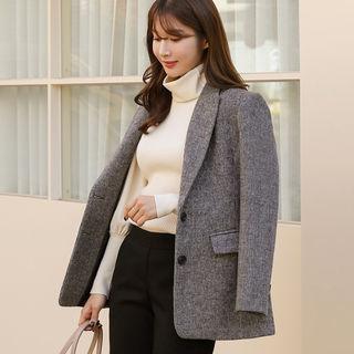Peaked-lapel Checked Wool Blend Blazer