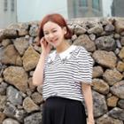 Lace-collar Stripe T-shirt