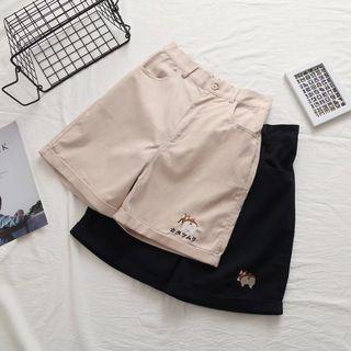 Embroidered Puppy Wide-leg Shorts