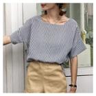 Striped Elbow-sleeve Top