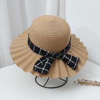 Ruffle Trim Straw Sun Hat