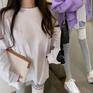 Plain Long-sleeve T-shirt / Two-tone Leggings