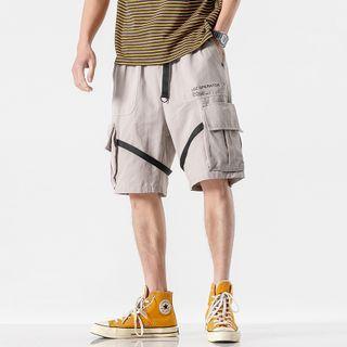 Buckled Letter Printed Cargo Shorts