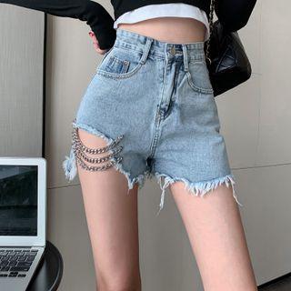 Chain Distressed Denim Hot Pants