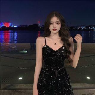 Velvet Slim-fit Sleeveless Dress / Lace Jacket