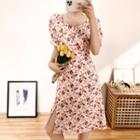Puff-sleeve Chiffon Print Dress