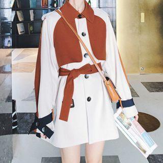 Color Block Single-breasted Trench Jacket