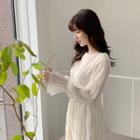 Puff-sleeve Tie-waist Shirred Dress