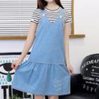 Denim Pinafore Dress / + Striped Short-sleeve T-shirt